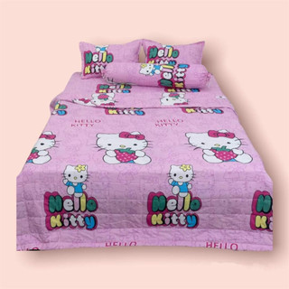 Bộ 5 món chăn ga gối mẫu kitty ôm dâu chất liệu cotton poly