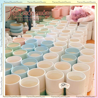 Chậu Hoa Sứ Dáng Trụ 5 Màu Pastel Cute Chậu Trồng Sen Đá - tiemchuonchuon - sứ Bát Tràng