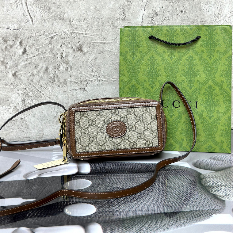Túi đeo chéo hộp vuông Gucci Nâu họa tiết monogram fullbox bill thẻ LA on web