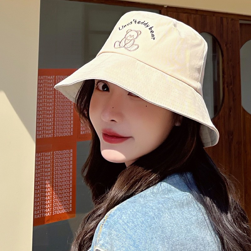 MŨ VÀNH HÀN QUỐC  - NÓN BUCKET FROM CỤP THÊU CON GẤU 🐻 PHONG CÁCH ULZZANG HÀN
