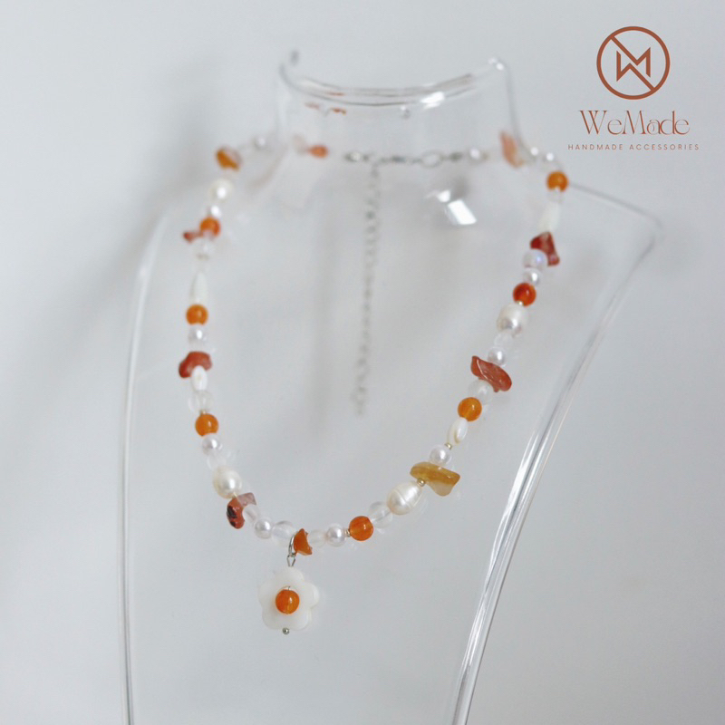 |#VC006| Vòng cổ/ Dây chuyền chuỗi hạt đá mặt bông hoa vỏ sò mài nhẵn| WeMade Accessories