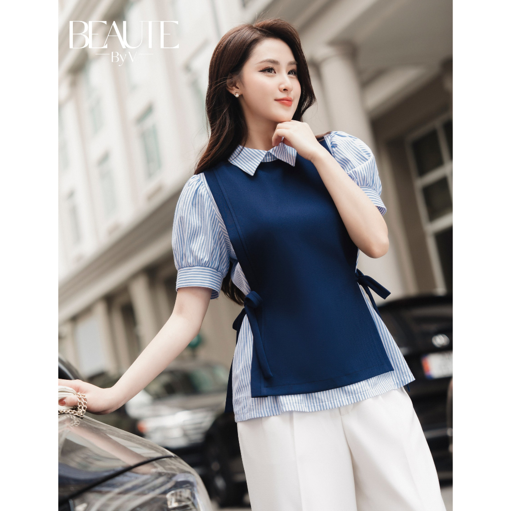 BEAUTEBYV - Áo sơmi phối lớp yếm thắt nơ Phoebe