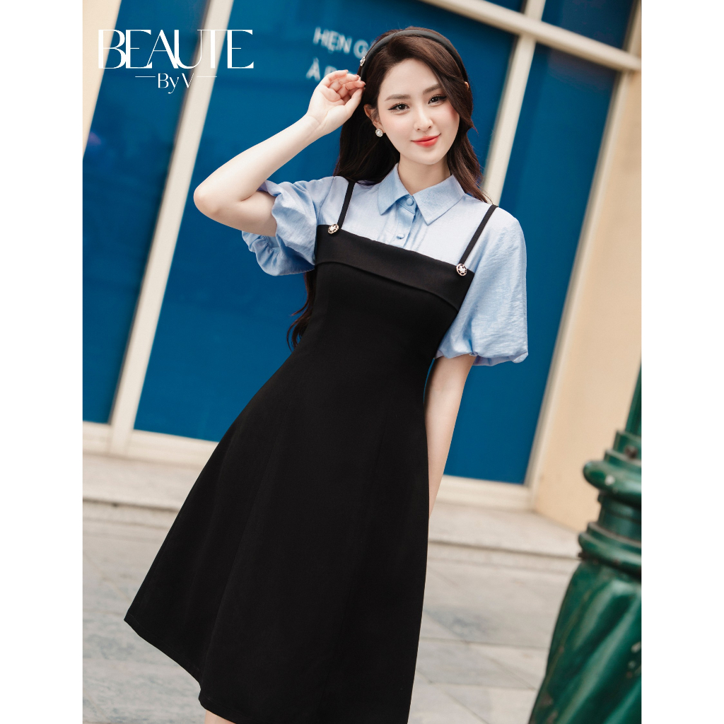 BEAUTEBYV - Váy dạng yếm phối cúc hợp kim Ellie