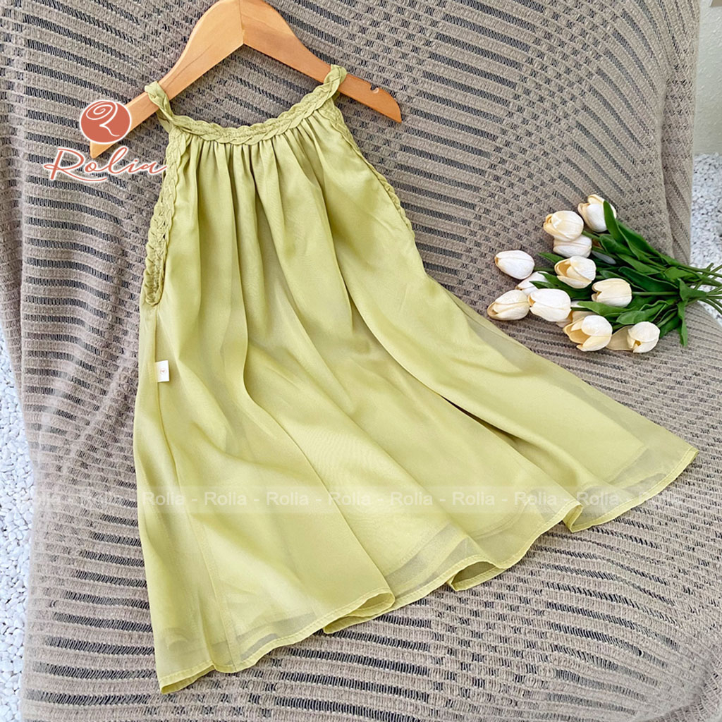 Váy xanh 2 dây bé gái ROLIA chất tơ óng 2 lớp lên dáng xinh điệu dễ thương có size từ 11-42kg MX156