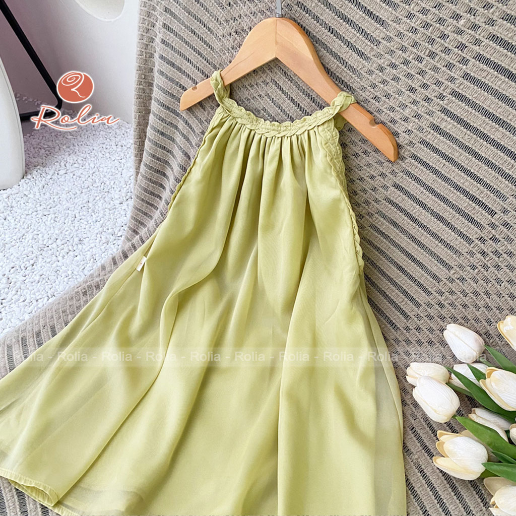 Váy xanh 2 dây bé gái ROLIA chất tơ óng 2 lớp lên dáng xinh điệu dễ thương có size từ 11-42kg MX156