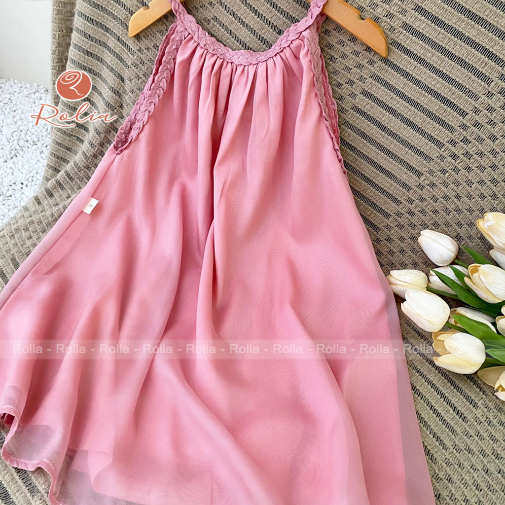 Váy hồng 2 dây đi biển cho bé ROLIA chất tơ óng 2 lớp cho bé từ 2-10 tuổi MH156