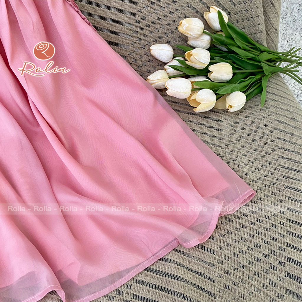 Váy hồng 2 dây đi biển cho bé ROLIA chất tơ óng 2 lớp cho bé từ 2-10 tuổi MH156