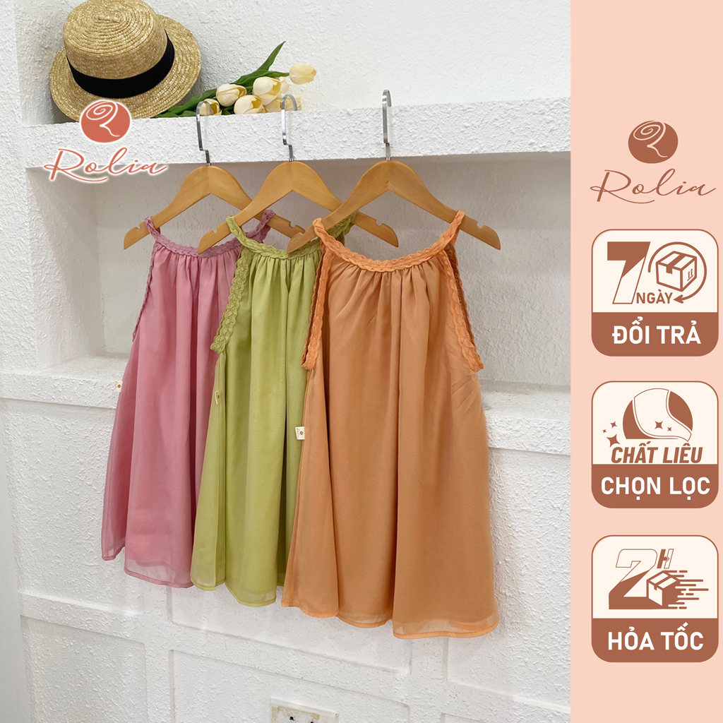 Váy hai dây đi biển cho bé gái ROLIA chất tơ óng mềm nhẹ 2 lớp cho bé từ 2-10 tuổi V156