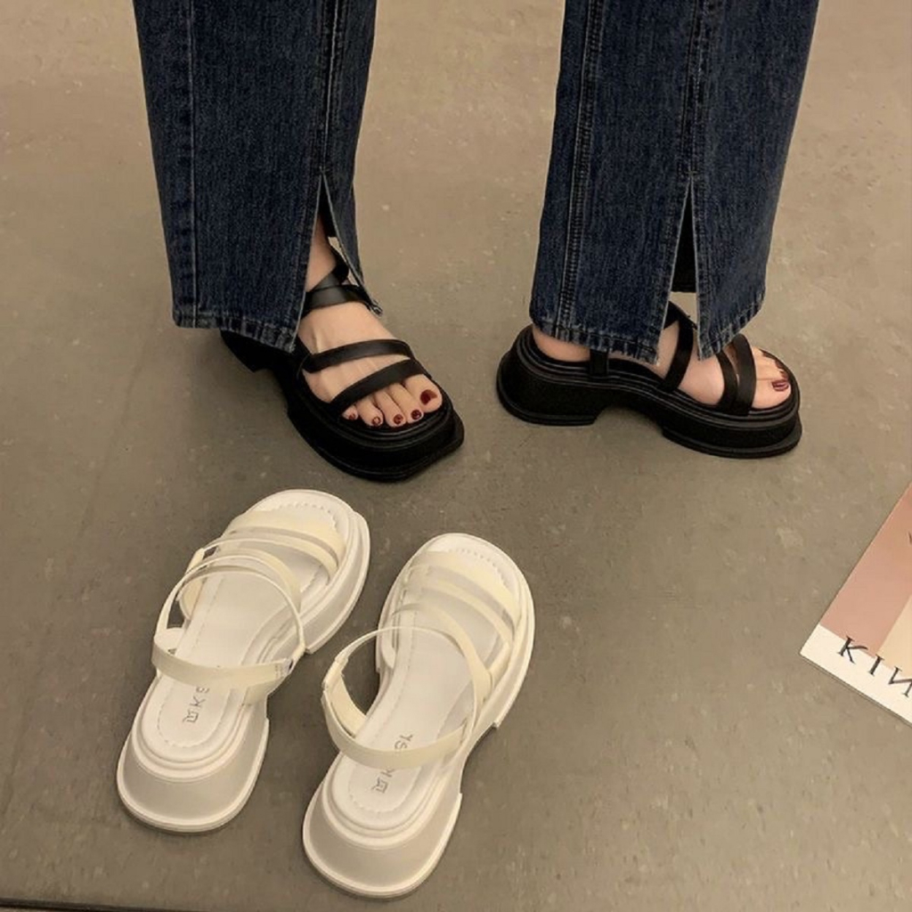 Dép quai hậu dây mảnh sandal nữ da mềm đế cao