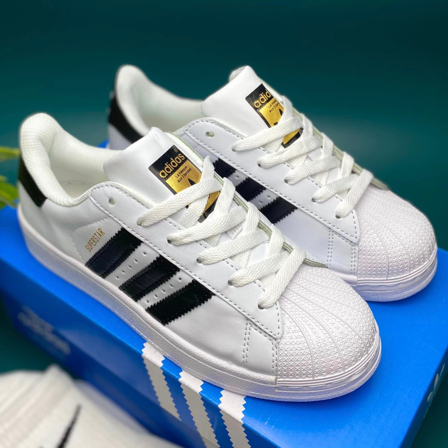 Giày superstar mũi sò màu trắng sọc đen, giày thể thao adidas nam nữ cao cấp Full Box, Bill