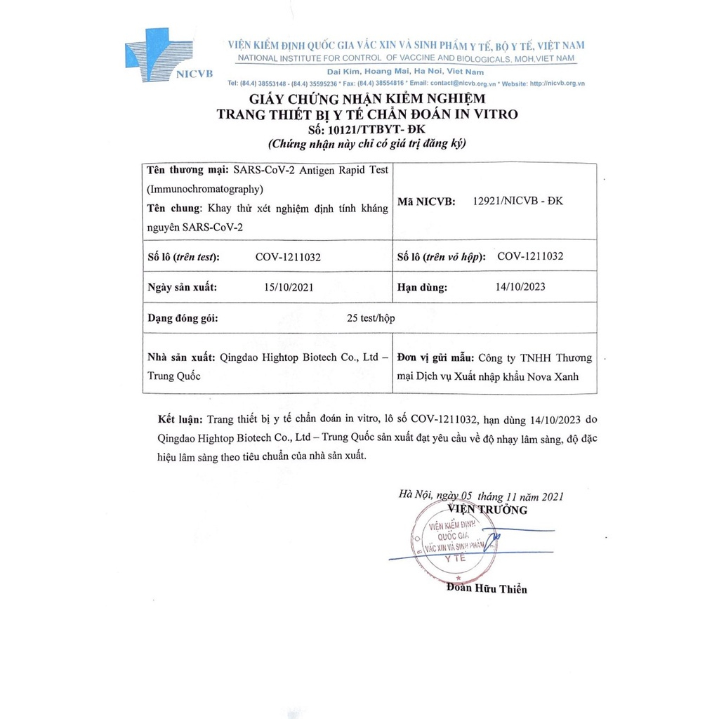 Một Bộ  Kit Test Nhanh Tại Nhà Covid 19 Hightop.