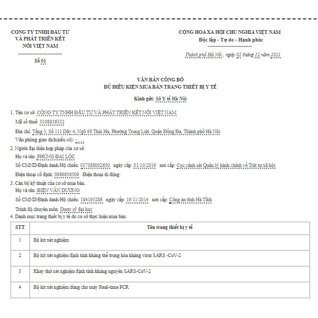 Một Bộ  Kit Test Nhanh Tại Nhà Covid 19 Hightop.