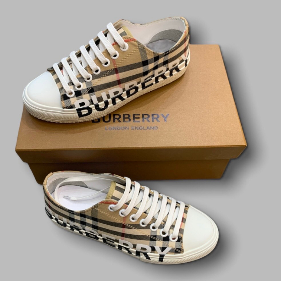 Giày sneaker Burberry nâu sọc kẻ logo sườn LA on web fullbox bill thẻ phụ kiện
