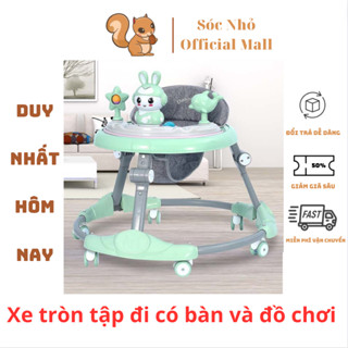 Xe tròn tập đi cho bé - Xe tập đi có bàn ăn dặm, tay đẩy chắc chắn