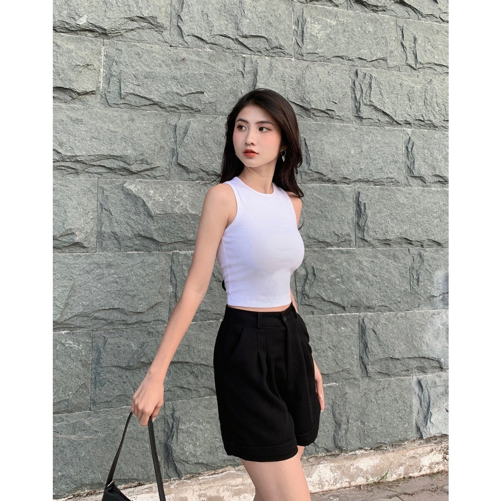 Áo croptop nữ ba lỗ cộc tay vải thun cotton Borib cao cấp ôm thun gân mềm mát - ALSODO