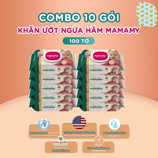 Combo 10 khăn ướt cao cấp có nắp đậy 100 tờ mamamy