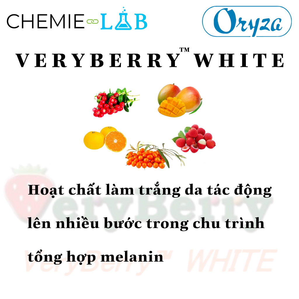 10-50g 𝗩𝗲𝗿𝘆𝗕𝗲𝗿𝗿𝘆 𝗪𝗵𝗶𝘁𝗲 hoạt chất trắng da, giảm thâm nám - Nguyên liệu mỹ phẩm Chemielab