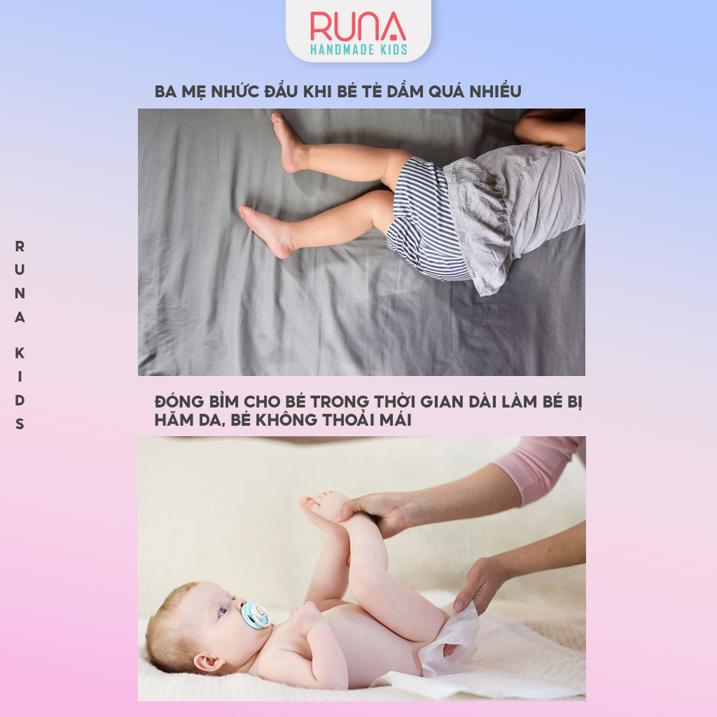 Thảm chống thấm cho bé RUNA KIDS Cotton Hàn 100% chần bông thấm hút tốt thoáng mát an toàn cho bé