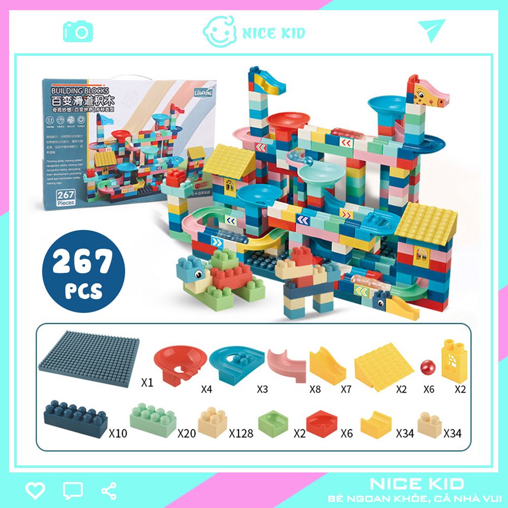 Xếp hình lego 267 Chi Tiết, đồ chơi lắp ráp cầu trượt thả bi size lớn nhựa ABS bền bỉ an toàn cho bé