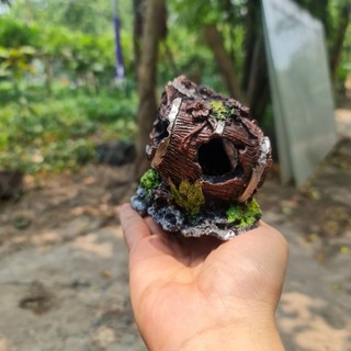 trang trí bể cá mô hình thùng gỗ mục