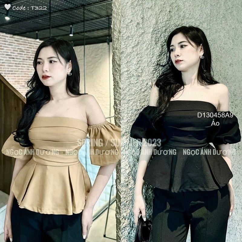 Áo quây tùng xòe tay ngắn rớt vai 1304