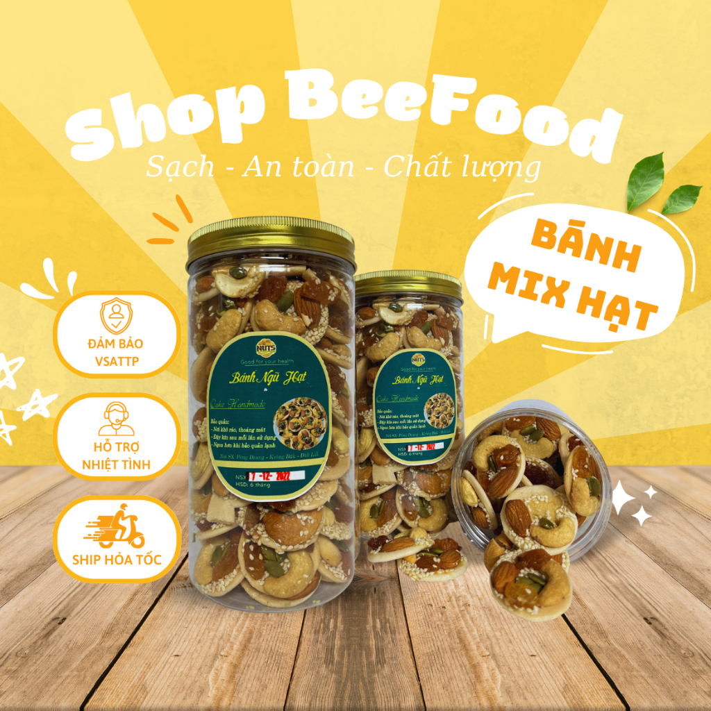 Bánh mix các loại hạt dinh dưỡng (500g) đồ ăn vặt hỗ trợ giảm cân, ăn kiêng, healthy giòn xốp cho mọi lứa tuổi