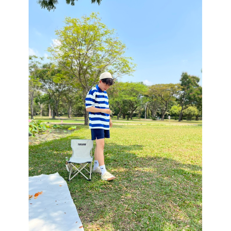 ÁO Polo sọc trắng + xanh