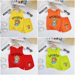 Bộ ba lỗ bé trai bé gái, bộ sát nách cho bé hình gấu bóng rổ 6-19kg