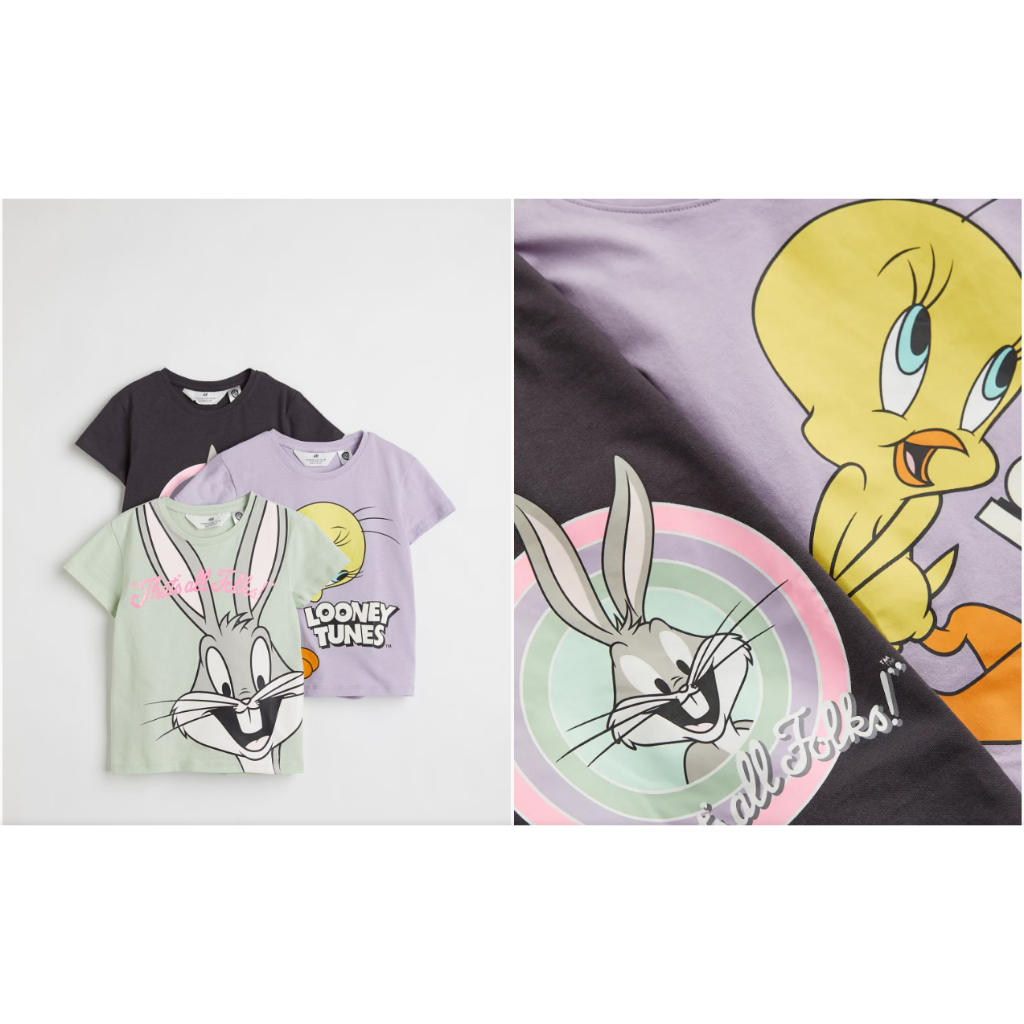 Set 3 áo phông in hoạt hình bé gái vợt HM chính hãng
