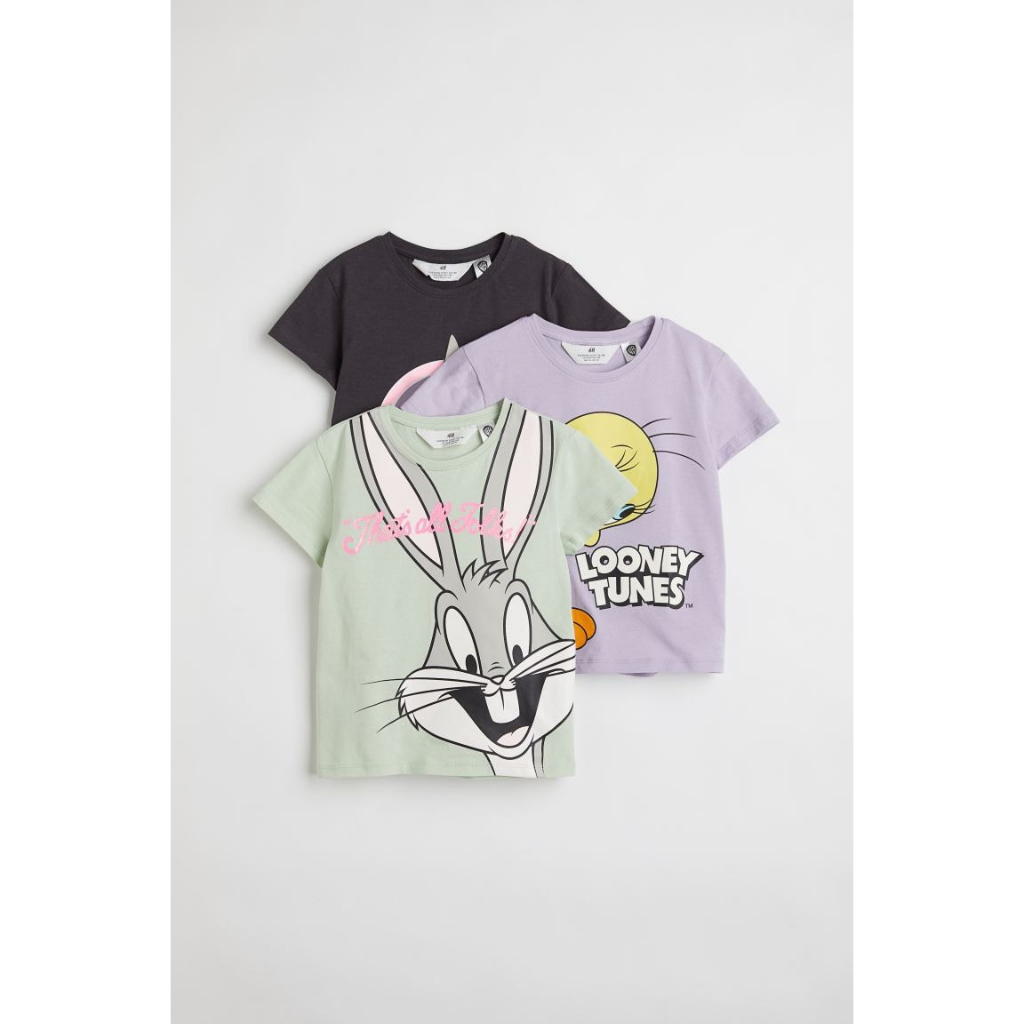 Set 3 áo phông in hoạt hình bé gái vợt HM chính hãng