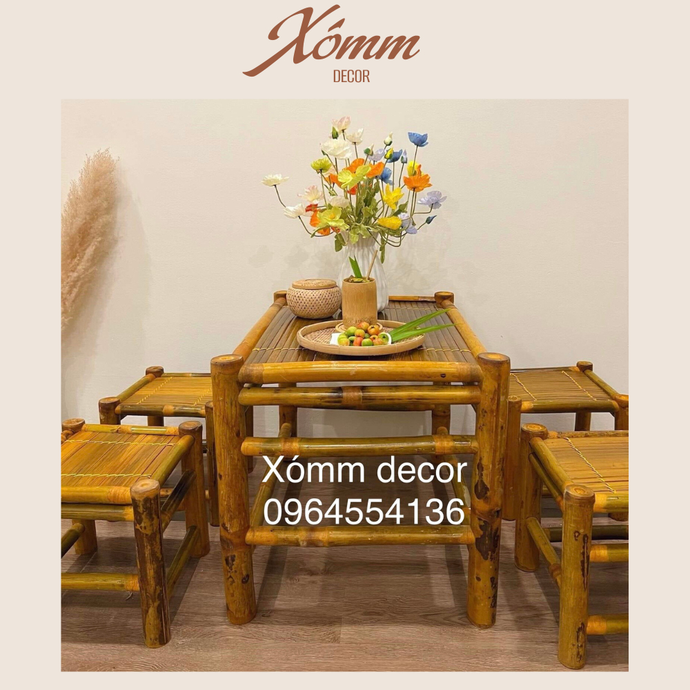 Bộ bàn ghế tre mộc tự nhiên uống trà, phù hợp mọi mọi không gian decor gia đình, ban công, homestay, quán ăn, nhà hàng