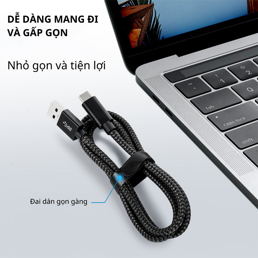 Dây cáp sạc nhanh 60W type C công suất lớn cho điện thoại máy tính bảng xiaomi, oppo, samsung dài 1 mét bọc dù siêu bền.