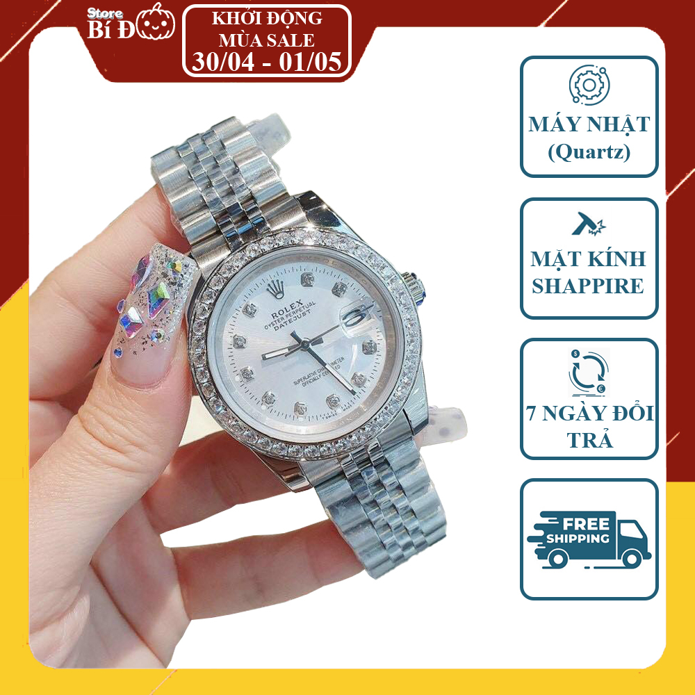 Đồng hồ nam, nữ ROLEX máy nhật, kính shapire size 32/36/40mm, dây thép 904L đúc, mặt đính đá siêu cấp