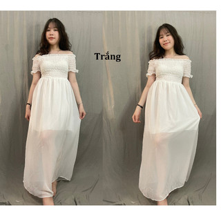 Đầm maxi trễ vai, đầm bẹt vai voan