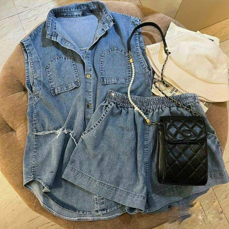 Bộ đồ nữ, Set quần áo nữ, set denim mềm quần kèm quần giả váy phong cách Trendy Clothing