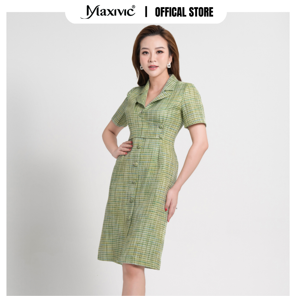Đầm Ôm Body Cổ Vest Đắp Eo Đính Nút Maxivic M01227003