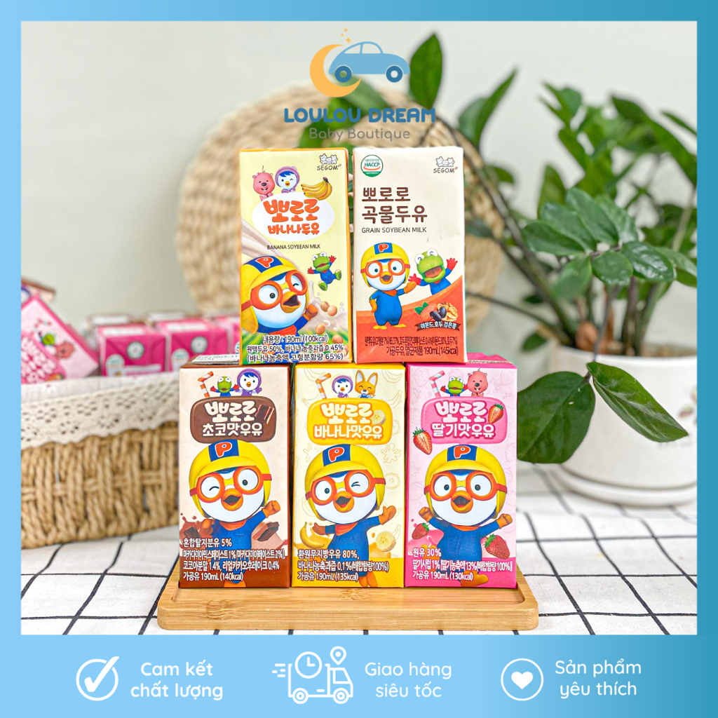 Sữa dinh dưỡng Pororo Hàn Quốc vị chuối / dâu / socola - sữa tươi Pororo cho bé từ 1 tuổi hộp 190ml