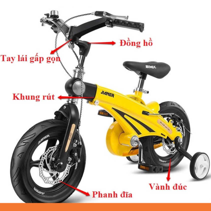 Xe Đạp Cho Bé Jianer S9 Khung Rút, Tay lái gấp gọn cho Bé Từ 2 Đến 7 Tuổi Đủ Màu Sắc LH Ngay ạ