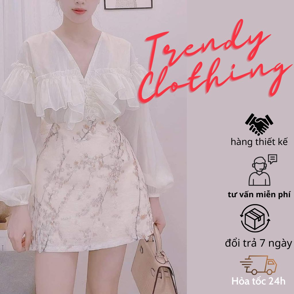 Đầm dạ hội, váy công chúa, set bồ đồ nữ váy thêu hoa kèm áo cổ V tay bồng Trendy Clothing