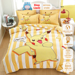 Bộ 4 Món Chăn Ga Gối Cotton Tina Cho Bé Mẫu Hoạt Hình Hàng Cao Cấp Nhiều Mẫu Lựa Chọn Mẫu PIKACHU VÀNG