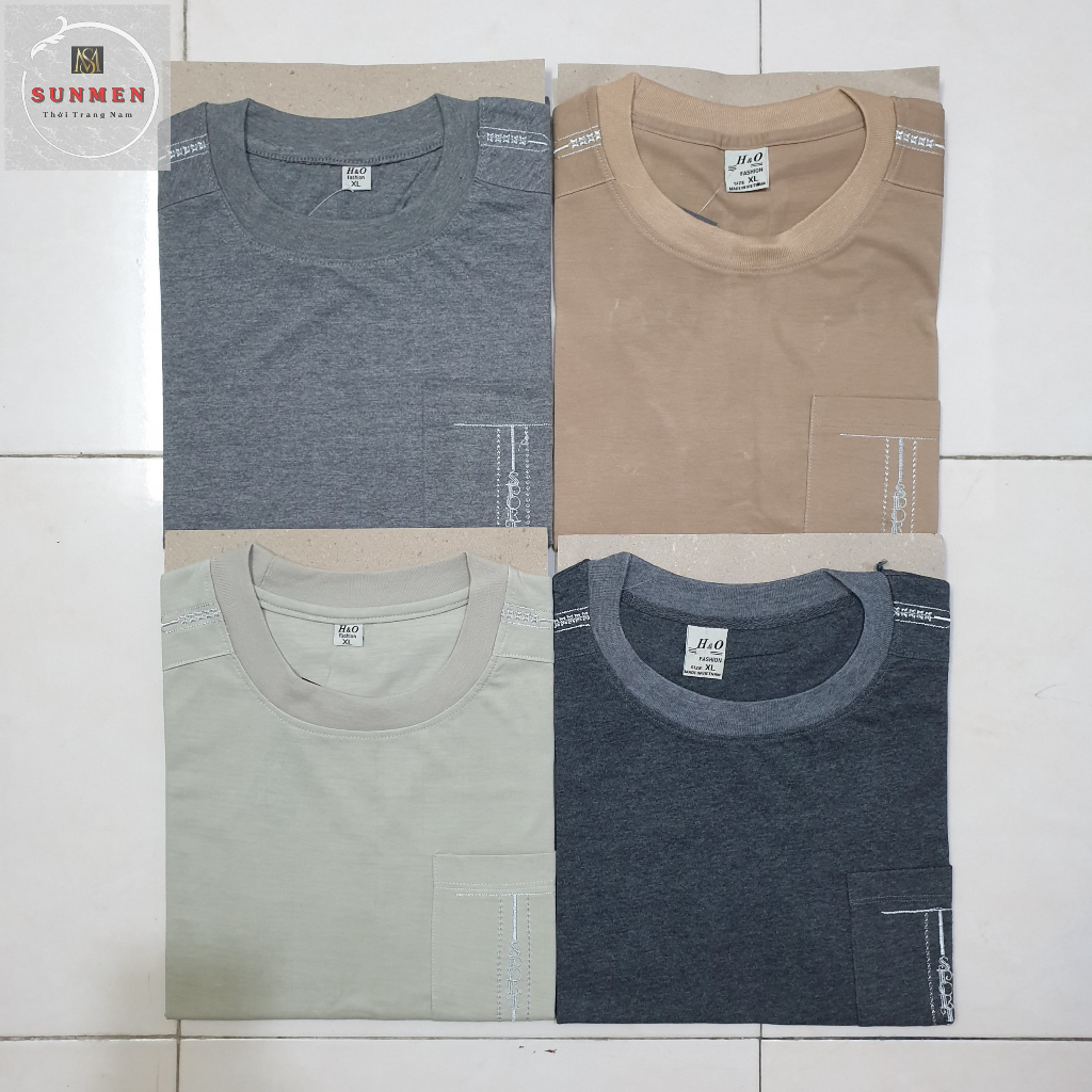 Áo Thun Nam Cổ Tròn Trung Niên Chất Cotton Loại Trơn Thiêu Viền From Rộng Tay Lỡ Size Từ 45 - 75kg