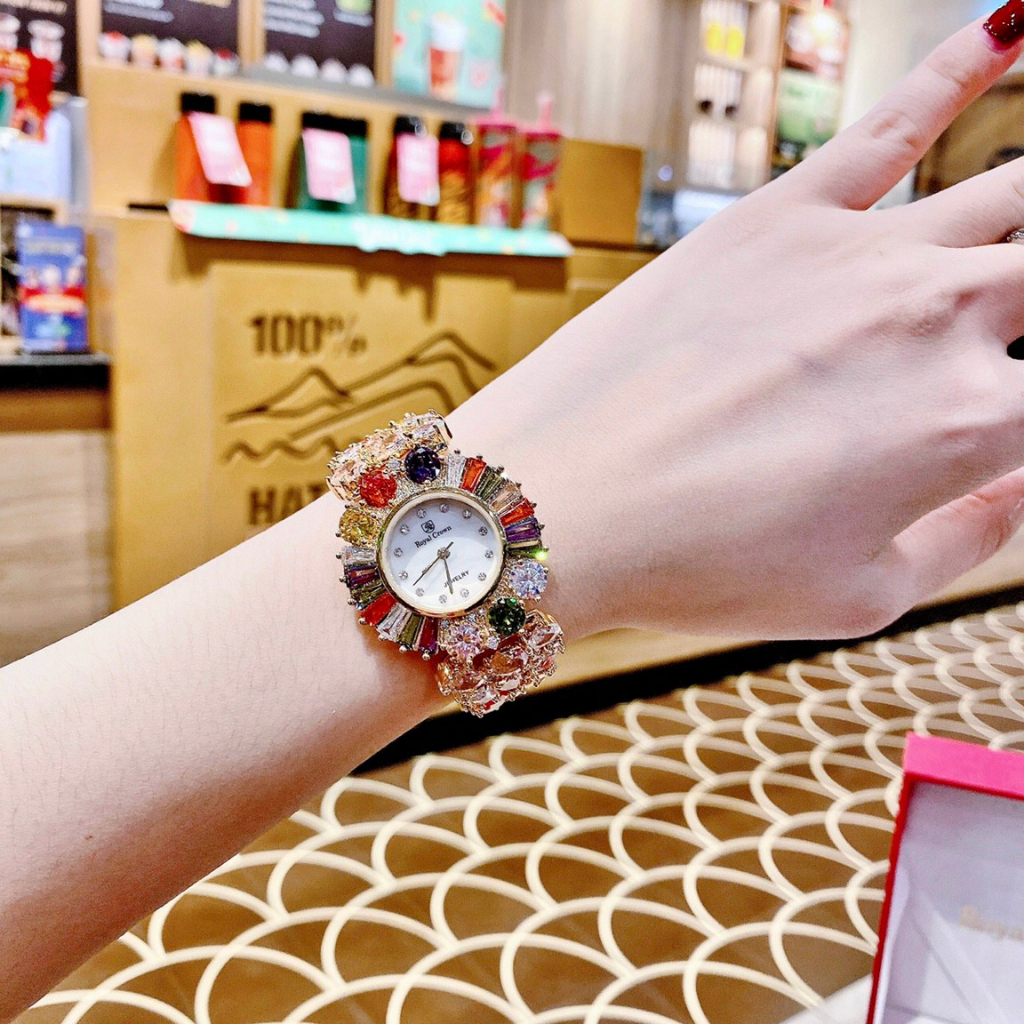 Đồng hồ nữ dây thép thời trang đeo tay chống nước R0yai Cr0wn size 33mm fullbox