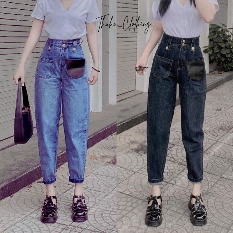 Quần Jean Baggy Nữ Chất Jeans Cotton Form Đẹp Tôn Dáng Co Dãn Tốt, Quần Bò Nữ Dáng Cao Hàng Hot Trend- Thuha_Clothing