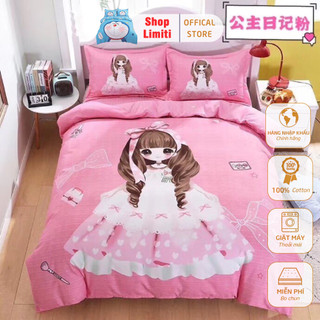 Bộ 4 Món Chăn Ga Gối Cotton Tina Cho Bé Mẫu Hoạt Hình Hàng Cao Cấp Nhiều Mẫu Lựa Chọn Mẫu CÔNG CHÚA NƠ HỒNG