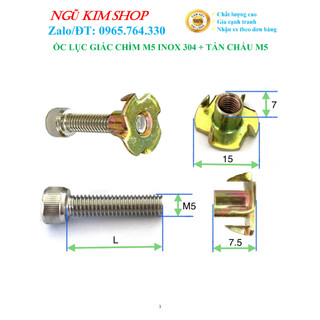 Ốc lục giác chìm m5 inox304 + tán chấu m5 bắt loa _ hàng xịn