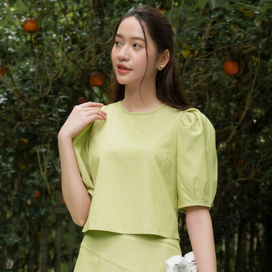 Áo sơ mi công sở HeraDG tay bồng cổ tròn trẻ trung dáng ngắn vải tuytsi cao cấp STBA036A-S