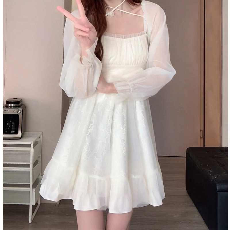 Đầm Váy Dự Tiệc Wyne Tay Bèo Tiểu Thư, Đầm Váy Babydoll Trắng Kiểu Nữ 3 Lớp Phong Cách Ngọt Ngào