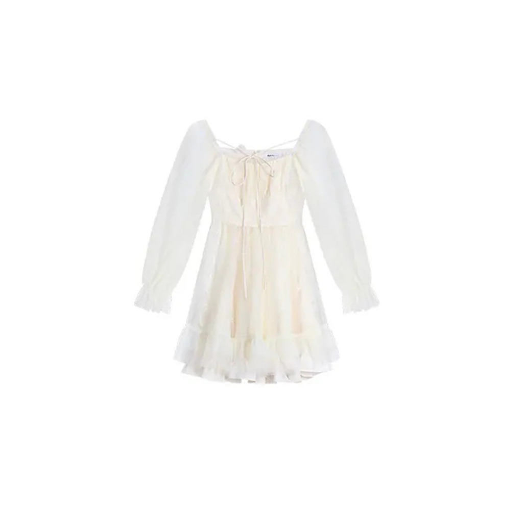 Đầm Váy Dự Tiệc Wyne Tay Bèo Tiểu Thư, Đầm Váy Babydoll Trắng Kiểu Nữ 3 Lớp Phong Cách Ngọt Ngào