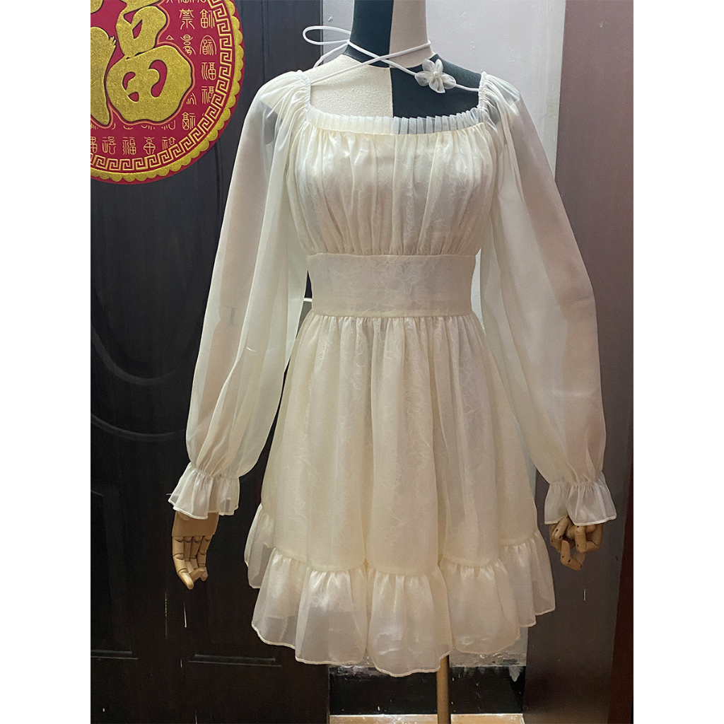 Đầm Váy Dự Tiệc Wyne Tay Bèo Tiểu Thư, Đầm Váy Babydoll Trắng Kiểu Nữ 3 Lớp Phong Cách Ngọt Ngào