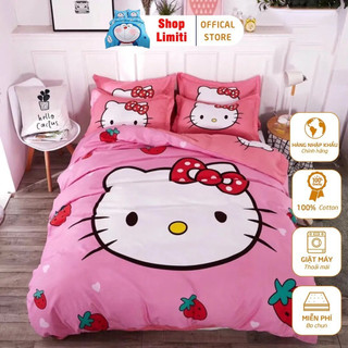 Trọn Bộ Chăn Ga Gối ( Set 4) Cotton Tina MẪU KITTY HỒNG.Siêu Cute Dễ Thương. Saravi Shop